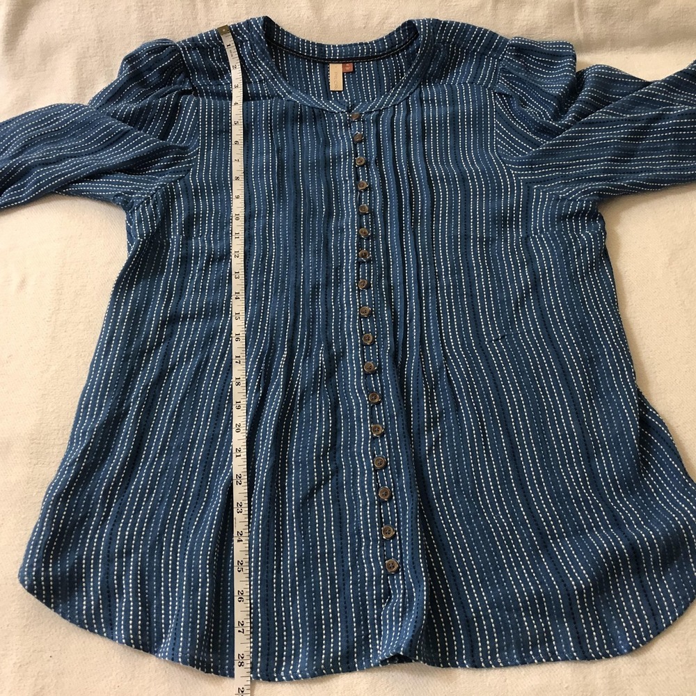 Pilcro Shirt Womens XL Blue Stripe Button Front Long Sleeve Tunic Top Wool Blend - Picture 9 of 10